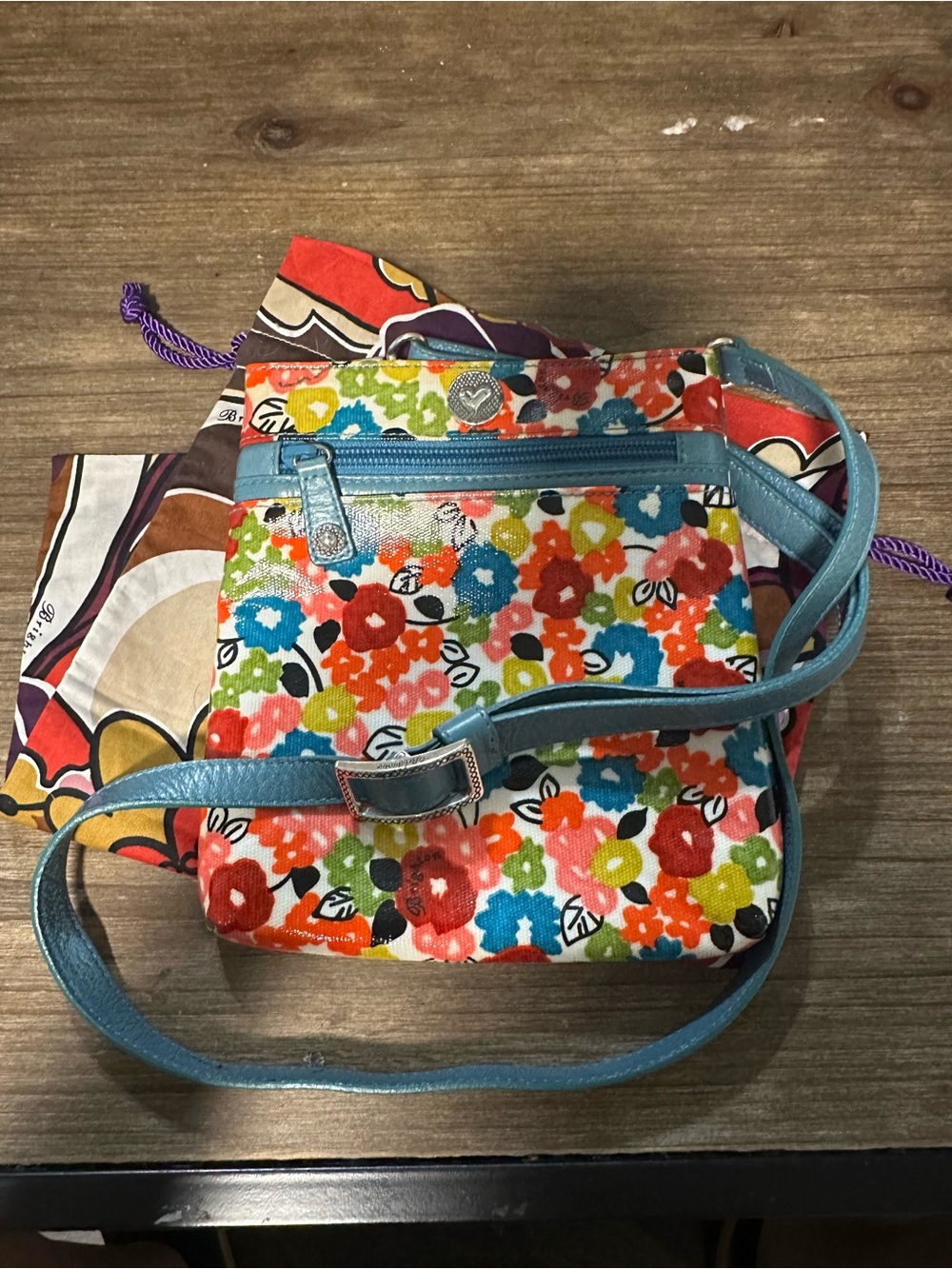 Bright Floral Brighton Crossbody with Teal Trim